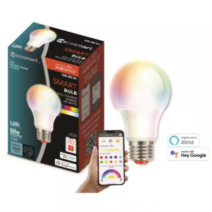 EcoSmart 60-Watt Equivalent Smart A19 Color Changing CEC LED Light Bulb with Voice Control (1-Bulb)